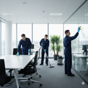 Equipo de limpieza aplicando procesos profesionales en su trabajo diario.