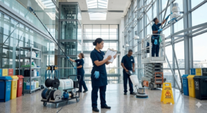 equipo profesional de limpieza capacitado