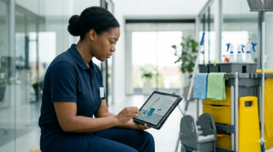 capacitación online para personal de limpieza con dispositivo digital