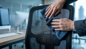 Limpieza de respaldo de malla en silla ergonómica